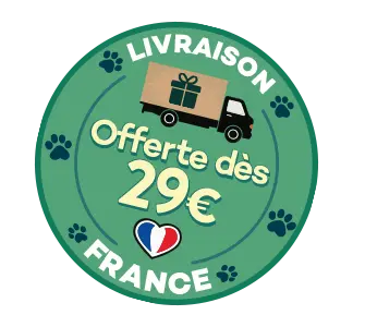 LIVRAISON FRANCE Offerte dès 29€ d'achat sur tout le site DogLeaf Badge livraison offerte dès 29€